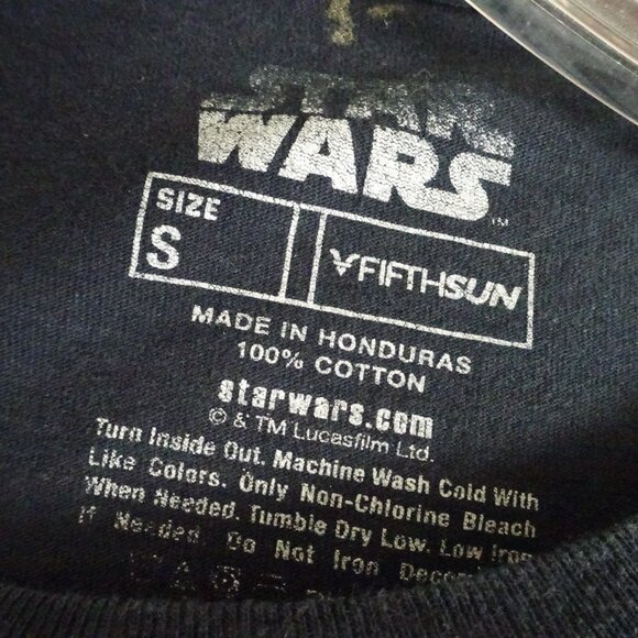 STAR WARS OFFICIAL Men's Size Small S. Sleeve Black Cotton T-Shirt Yellow Logo - Picture 3 of 3